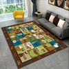 A colorful alphabet cartoon rug featuring letters and animals for a kids playroom or nursery.