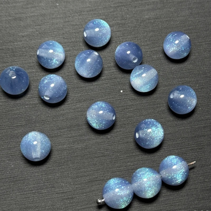 Fine Flashing Resin Beads, Round Loose Beads for Jewelry Making