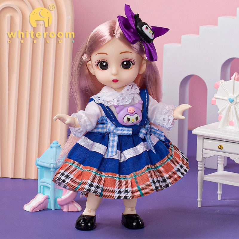 16cm Articulated Fashion Doll with Big Eyes and Dress-Up Outfit