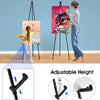 A woman is painting on an adjustable foldable metal easel stand for art display.