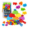 A colorful set of pom-poms in various colors and shapes for children's counting and sorting