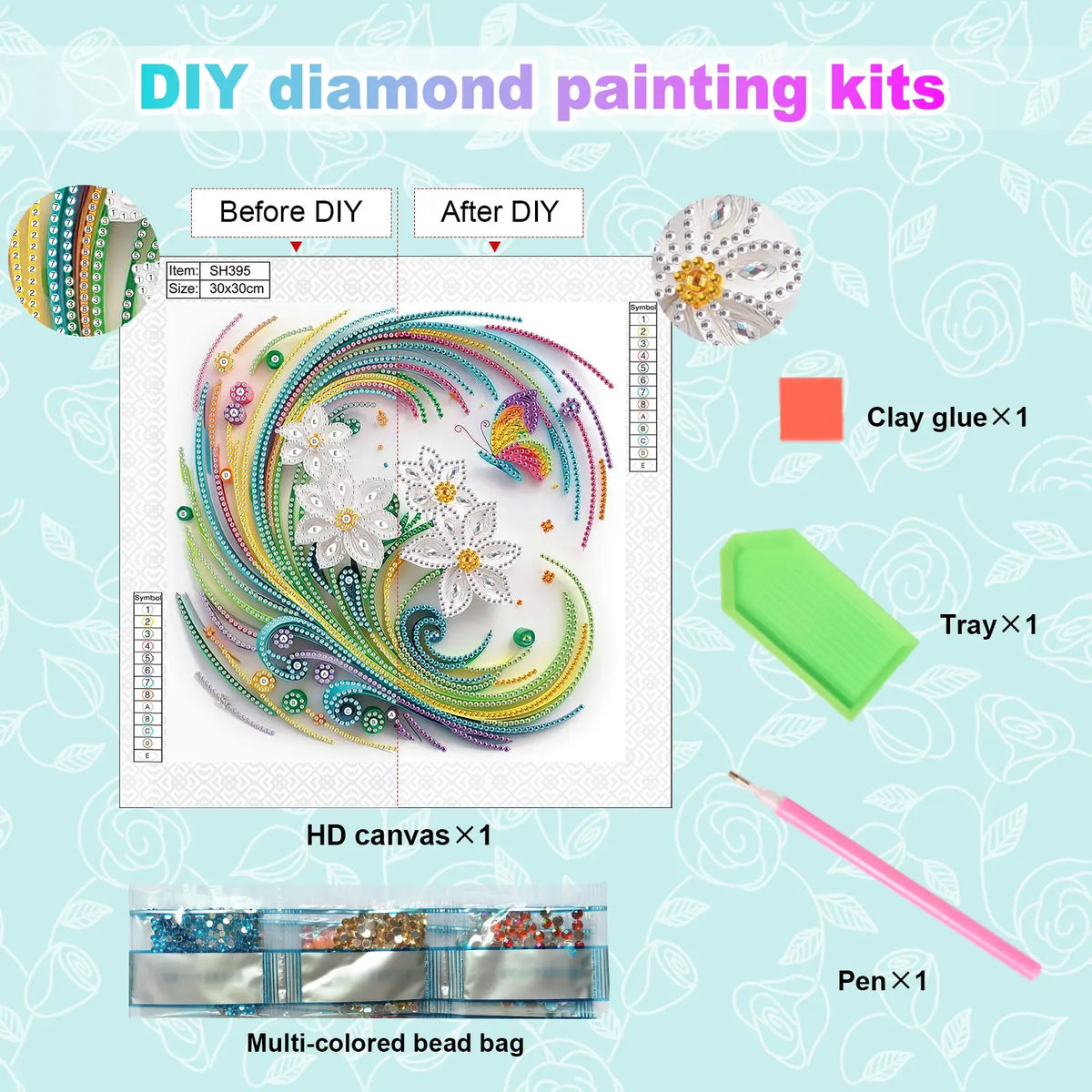 Special-Shape Diamond Art Painting Kit – Colorful Floral Design for Adults & Beginners