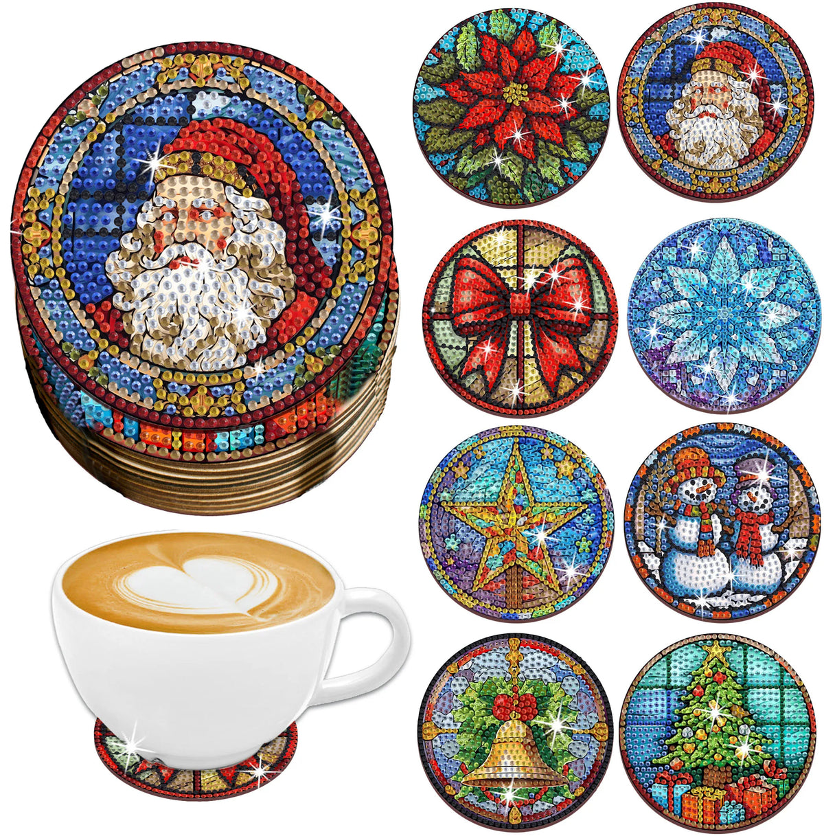 DIY Diamond Art Coaster Set for Christmas & More