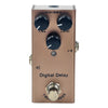 Bronze digitales Delay-Effektpedal mit Knöpfen für Zeit und Pegel sowie einem True Pass-Schalter.