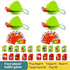 A set of four frog masks, tongue cards, and rope for a battle game.
