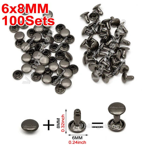 A collection of 100 sets of 6x8mm metal tags and a single 6mm tag for crafts and sewing.
