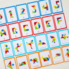 A grid of colorful wooden tangram puzzle pieces numbered 1 through 5, arranged in a rectangular layout.