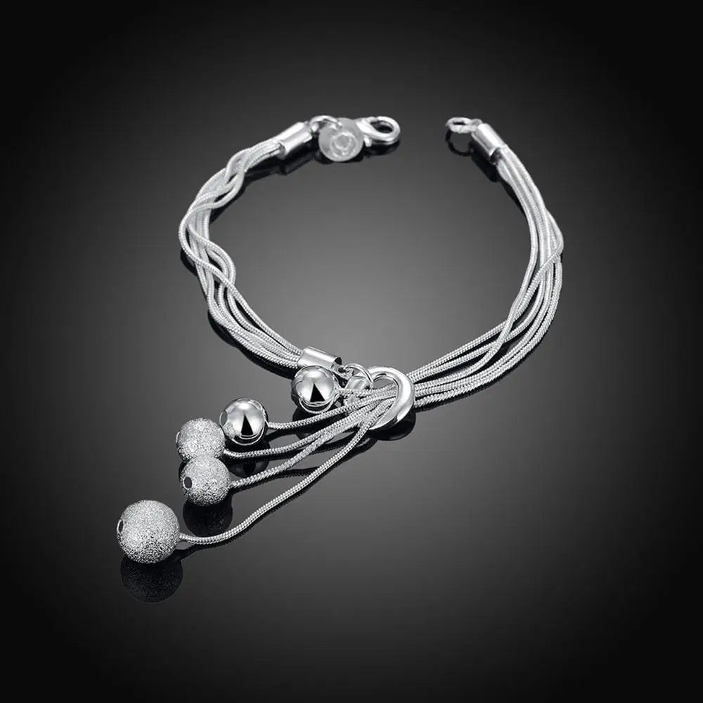 Elegant sterling silver snake chain bracelet for women with small silver charms