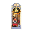 A miniature dollhouse kit featuring a vintage train station facade with an ornate arch and clock.