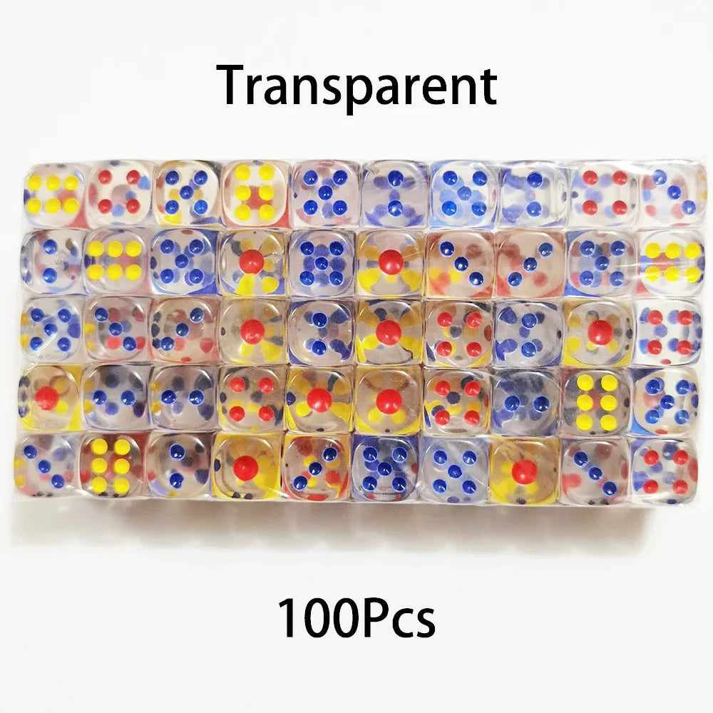 Multicolor Transparent Acrylic Dice Set – 100 Pieces