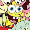A close-up of a SpongeBob character face in diamond painting style.