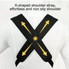 Black X-shaped shoulder strap for an effortless and non-slip shoulder on a baby carrier.