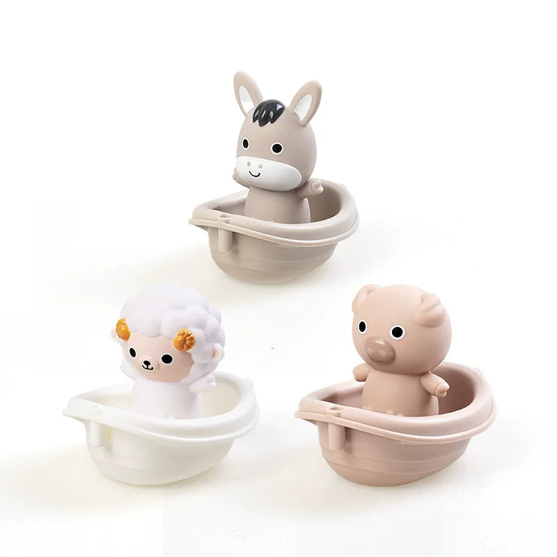 Silicone Animal Bath Toy Set with Floating Boats