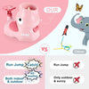 Pink foot launcher flying disc toy set with catching nets shown next to an elephant.