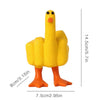 A yellow resin figurine of a goose with an orange beak and feet.