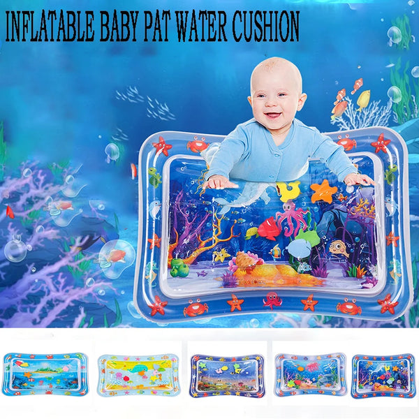 An inflatable baby pat water cushion featuring a colorful underwater scene for baby play.