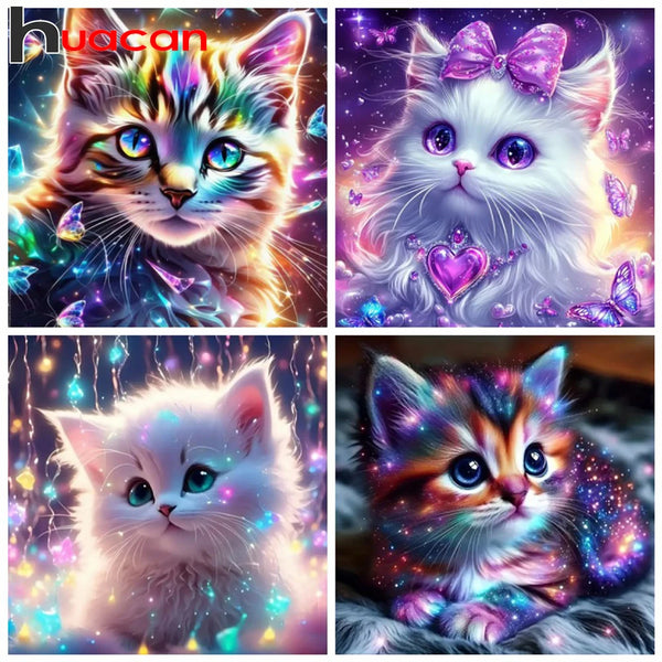 Fire billeder af luftige katte med vibrant farver og glitrende effekter, velegnet til fantasy-diamond pain