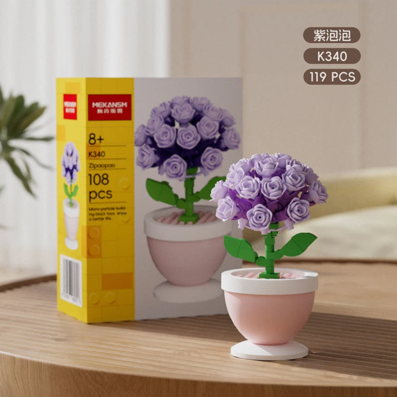 Building Block Flower Pot Set – Roses, Sunflowers & Carnations