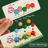 A hand holds a card showing color matching for various fruits and colors like orange, red, green, pink, and blue.