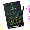 A black LCD writing tablet displaying the text I'm HAPPY in neon green handwriting.