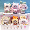 A collection of Izakaya Bites mystery blind box plush keychains featuring various cute characters with pink and green accents