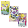A tarot card featuring a white unicorn silhouette against a yellow and purple background with celestial elements.