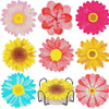 A set of nine floral diamond painting coasters featuring various pink, yellow, and blue flower designs with metal holders.