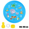 Blue inflatable kids water splash pad play mat with various sea creatures