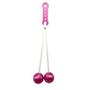 Pink click clack stress relief fidget balls strung together on a white cord