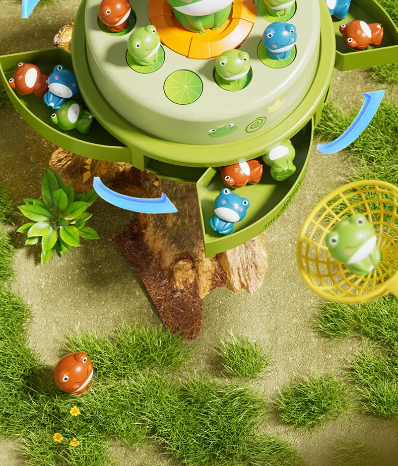 Musical Frog Catching Game with Turntable and Nets