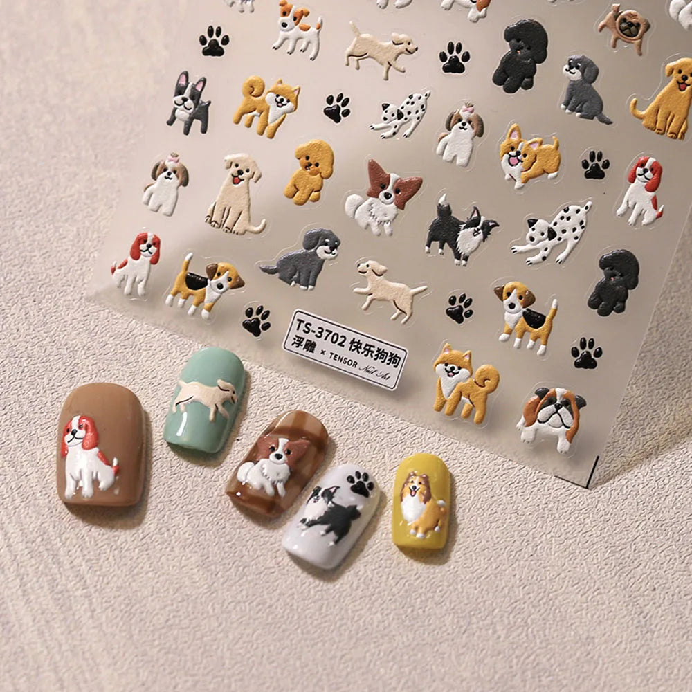 Cartoon Dog 5D Embossed Nail Art Stickers