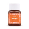 A small glass jar of orange textile fabric dye kit with a white cap.