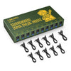 A green LEKATO PS-01R rechargeable pedal power supply with multiple DC output jacks and cables.