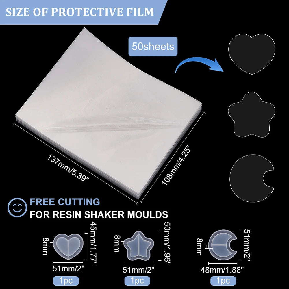 A sheet of protective film is shown next to various silicone shaker molds with free cutting options.