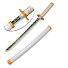 A replica Demon Slayer Tanjiro Katana sword with a bamboo design and orange hilt, shown in profile.