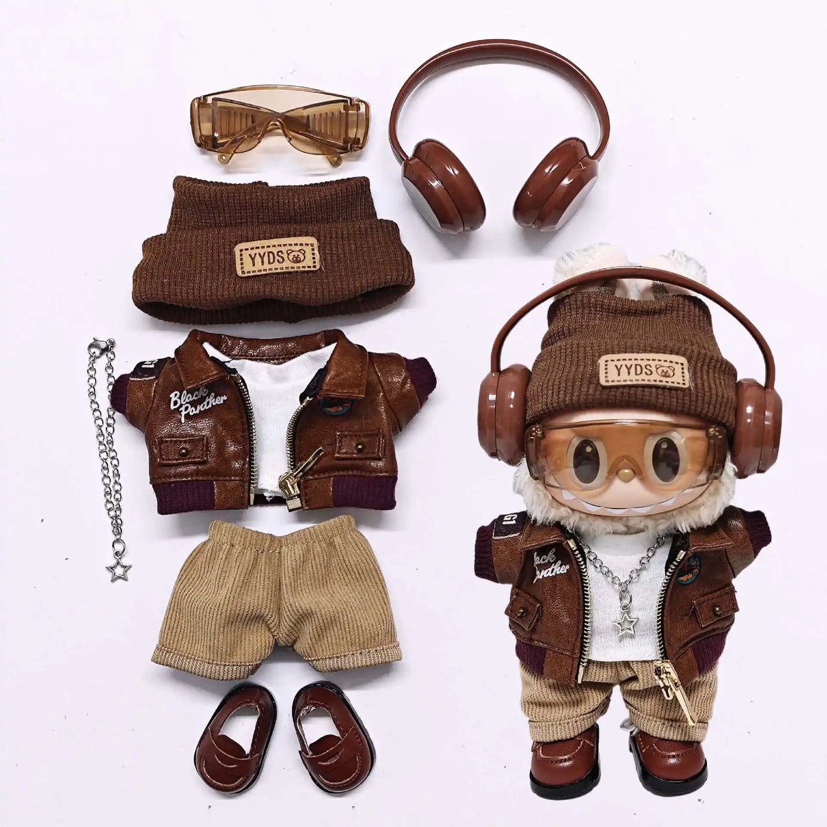 Retro Leather Jacket for 15/17cm Labubu Dolls