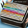 A set of 12 permanent art markers in various random colors is displayed in a black storage case.