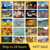 A collection of 1000 jigsaw puzzle pieces depicting Van Gogh's Starry Night painting.