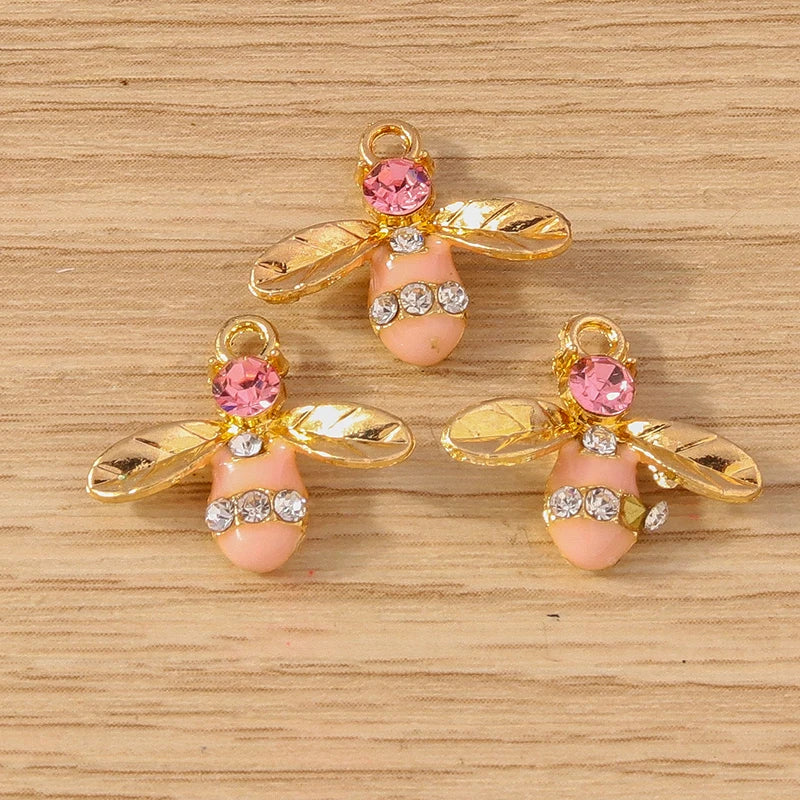 Gold Enamel Honeybee Charms for Jewelry Making (Set of 10)