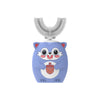 A cute blue owl-shaped electric toothbrush with a U-shaped head and a timer.