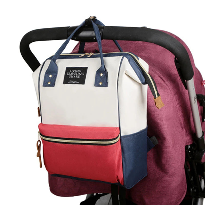 Canvas Baby Diaper Bag with Thermal Bottle Pockets & Hanging Design