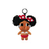 A vinyl figure blind box of a character with black curly hair, red polka-dot accents, and a tan body.
