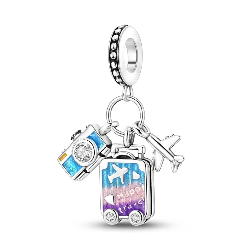 Sterling Silver Travel Charm Bead for Bracelets and Necklaces
