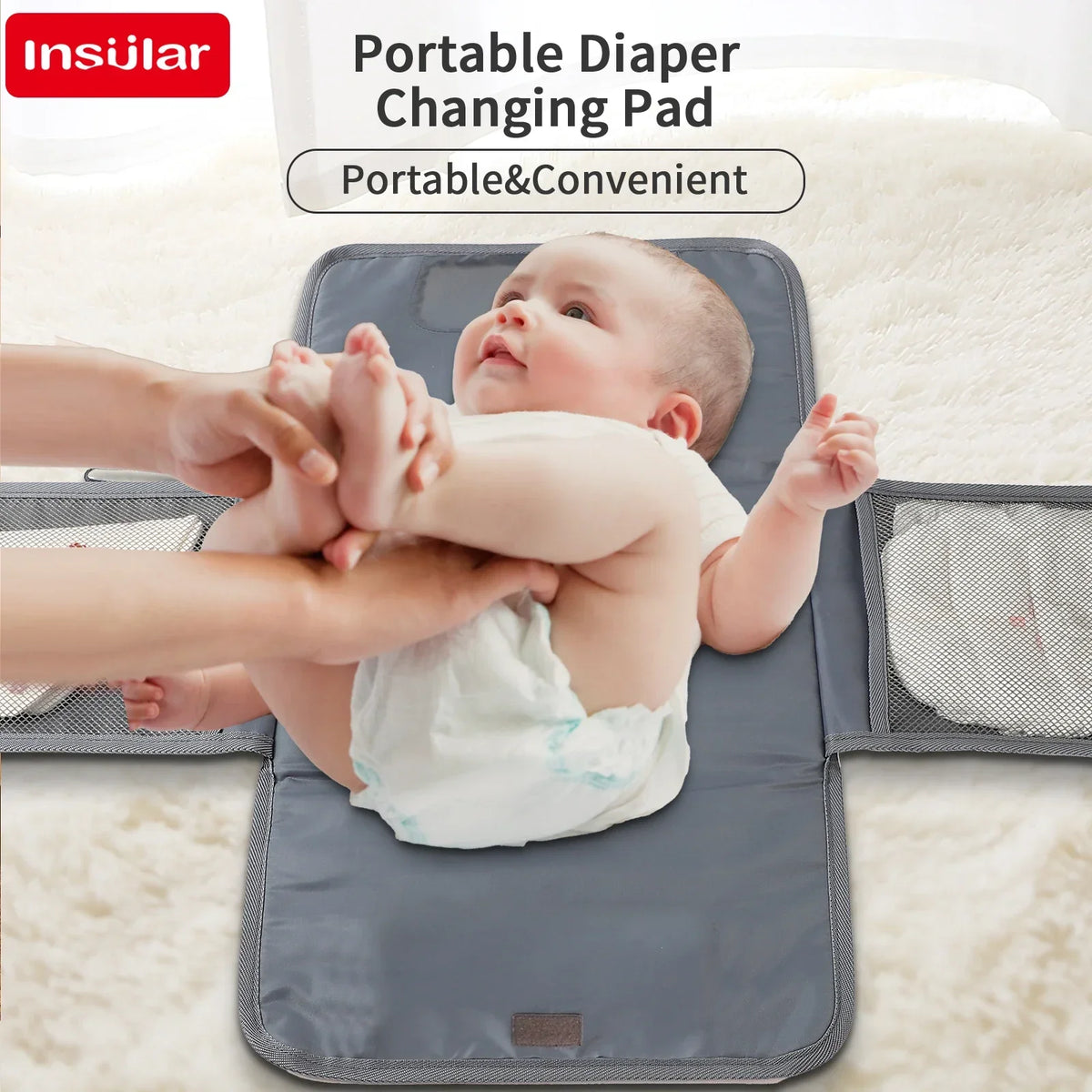 Foldable Waterproof Baby Changing Pad with Storage