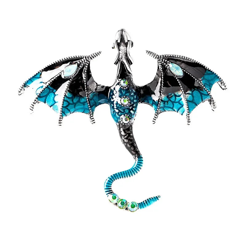 Enamel Dragon Brooch with Rhinestone Accents