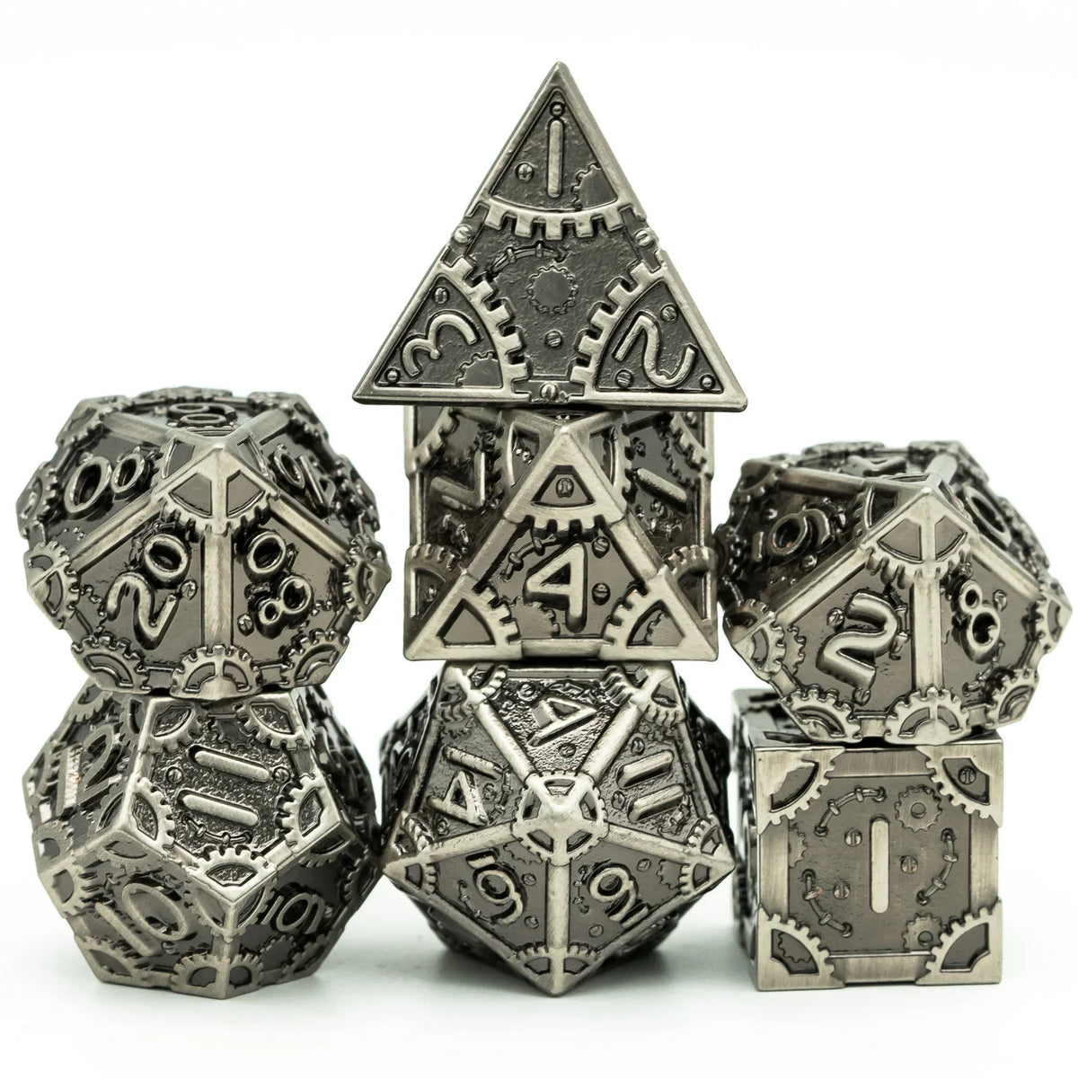 Steampunk Metal Dice Set - 7-Piece Polyhedral RPG Dice