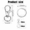 Diagram showing the size of metal keychain hooks, including a swivel clasp and key ring dimensions.