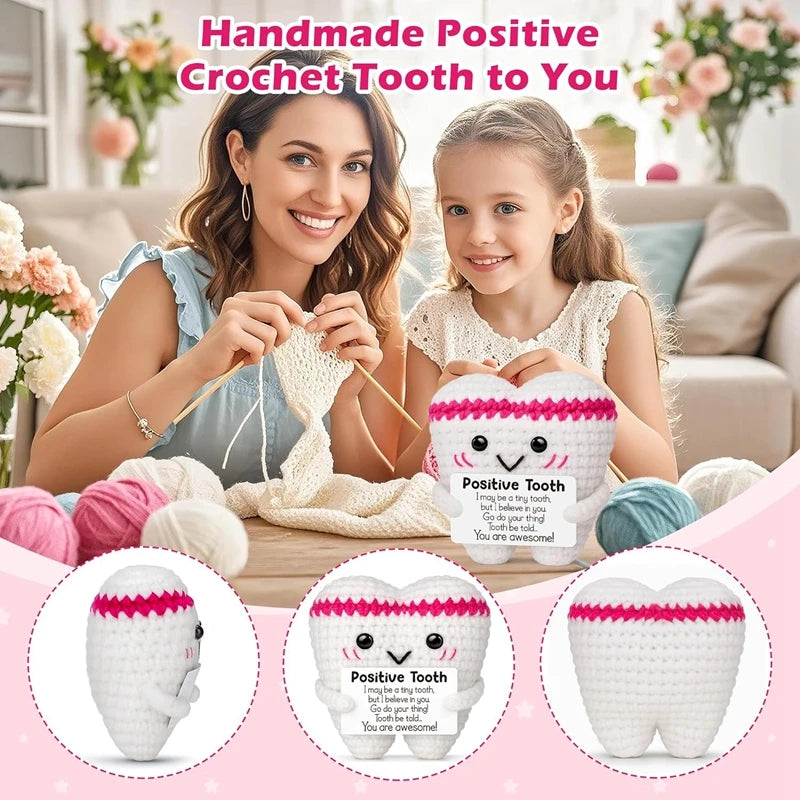 Handmade Crochet Tooth Doll with Positive Energy Card