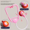 A pink stethoscope for kids with a flashing light and a pink heart-shaped component.
