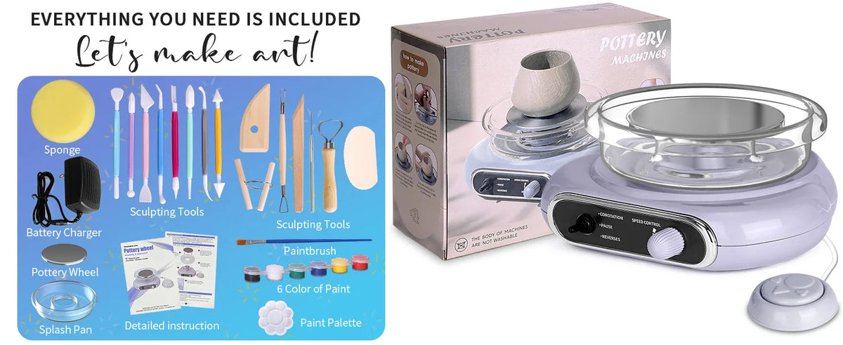 Compact Pottery Wheel Craft Kit with Tools and Paints
